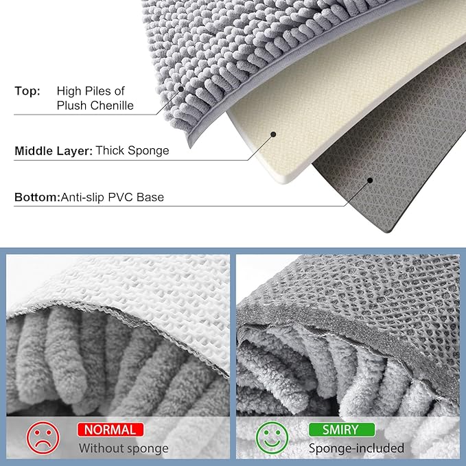 Smiry Luxury Chenille Toilet Rugs U-Shaped 24x20, Soft Absorbent Non-Slip Contour Bathroom Rugs for Toilet, Machine Washable Contoured Bath Mats, Light Grey - Image 5