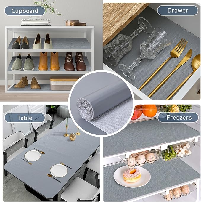 Drawer and Shelf Liner, Non-Slip Kitchen Cabinet Liners Non-Adhesive Thick Strong Grip Waterproof Washable Mats Protect Dresser Shelves Cupboard Bathroom Cabinets, Pure Gray, 18 in X 10 FT - Image 8