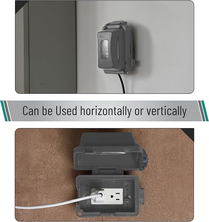 Bates- Weatherproof Electrical Outlet Cover, 1-Gang, Gray Outdoor Outlet Cover Weatherproof Outlet Cover Box, Outdoor Plug Cover - Image 7