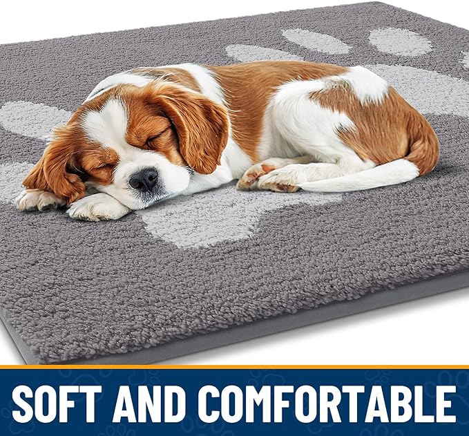 Smiry Dog Door Mat for Muddy Paws, Absorbs Moisture and Dirt, Low-Profile Entryway Mat with Non-Slip Backing, Entry Indoor Outdoor Doormat for Inside Floor (30x20 Inches, Light Grey, Paw) - Image 4