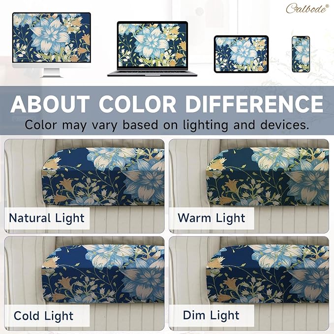 8Pcs Stretch Patio Cushion Cover, Printed Couch & Sofa Slipcovers for Patio Furniture Cushions Washable Reusable Couch Covers Replacement for Autumn Winter (Dark Blue Floral, Cover Only) - Image 6