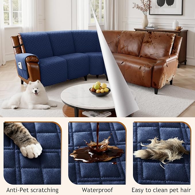 Arfntevss Waterproof Recliner Sectional Couch Covers for Reclining Sectional L Shape Sofa Cover Non Slip Washable Recliner L Shaped Slipcover Additional Seat Protector (1 Seat Cover, Midnight Blue) - Image 6