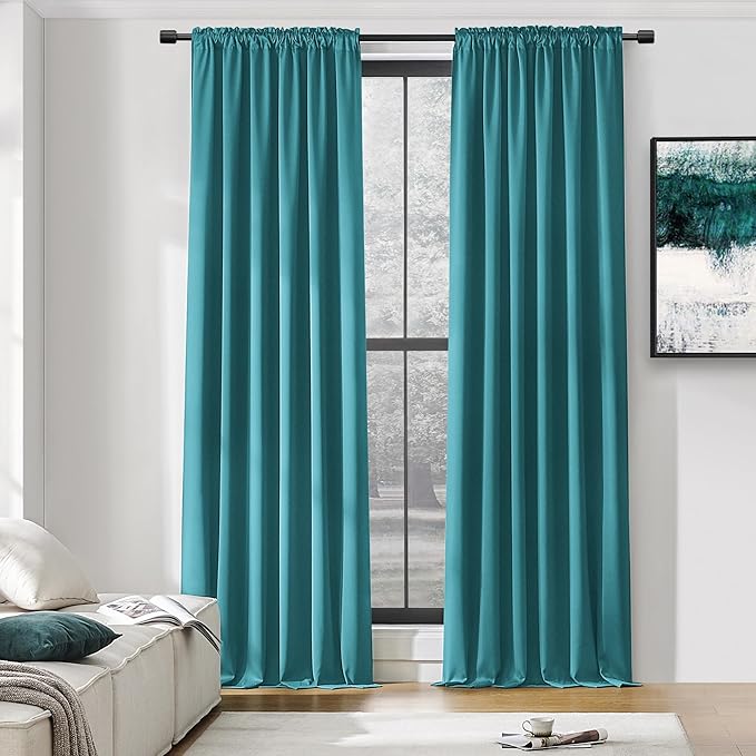DONREN Thermal Room Darkening Draperies Window Curtain Panels - Easy Care Solid Rod Pocket Curtains for Dining Room (52 W x 96 L,2 Panels,Teal) by DONREN