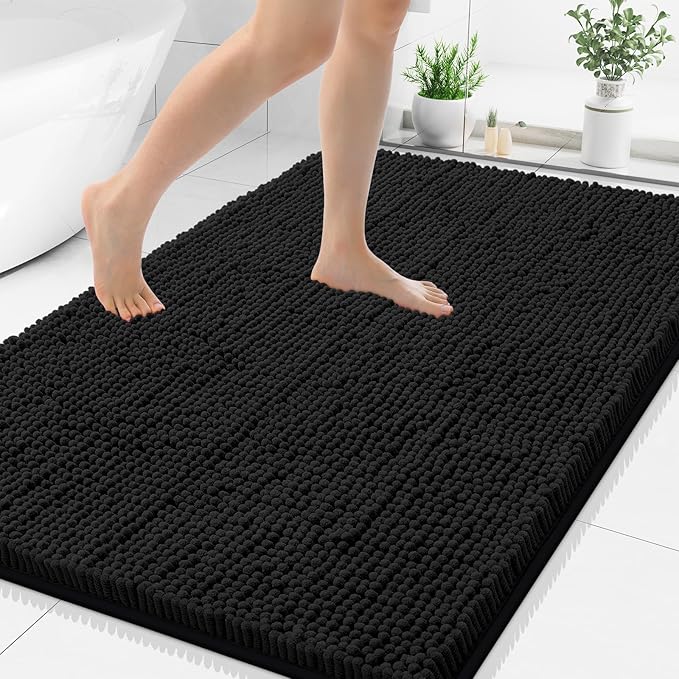 Smiry Luxury Chenille Bathroom Rugs 48x32, Extra Soft and Absorbent Shaggy Bath Mat, Machine Washable, Non-Slip Plush Carpet Runner for Tub, Shower, and Floor, Home Decor Accessories, Charcoal Grey by Smiry