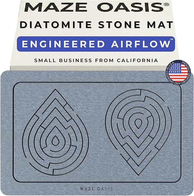 Stone Bath Mat [Grooved for Airflow] – Diatomaceous Earth Dish Drying Mat for Kitchen Counter & Bathroom – Heat Resistant, Non Slip Stone Tray – Zen Ash 23.6 x 15.3 in by MAZEOASIS
