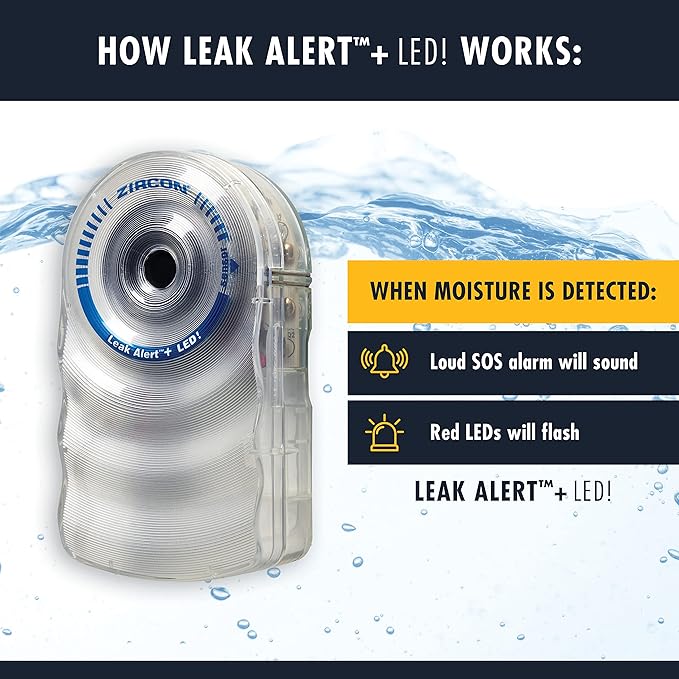 Zircon Leak Alert + LED! Water Leak Detector & Flood Sensor Alarm/Water Leak Sensor with Dual Leak Alarms 90dB Audio + Flashing LED lights/Battery Powered (5 Pack) Batteries Not Included, (72313) - Image 5