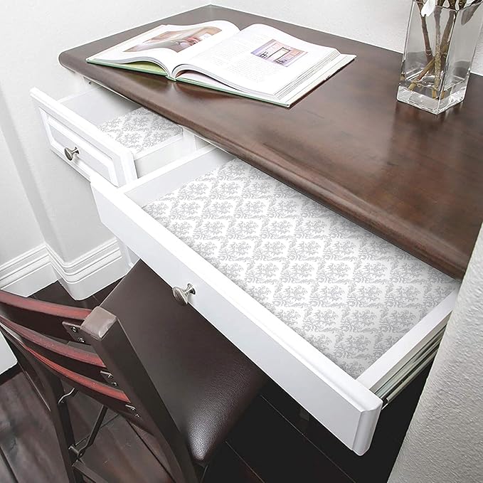 Smart Design Bonded Grip Shelf Liner - 12 Inch x 10 Feet - Non Adhesive, Strong Grip Bottom, Easy Clean Kitchen Drawer, Cabinet, Cupboard Dresser Protector Cover, Non Slip Rubber Mat - Fleur Gris - Image 5