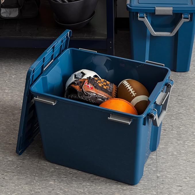 IRIS USA WeatherPro 103 Qt Eco-Friendly Storage Bins with Lids, 2 Pack, BPA-Free Plastic Gasket Box with Tight Latch and Seal, Stackable Nestable Tote Tub - Navy - Image 3