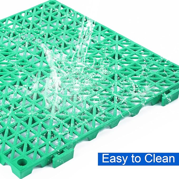 MYFAMIREA Modular Interlocking Cushion 12 Pack 11.8" x 11.8" Rubber Floor Tiles Non-Slip Splicing Drainage Mats for Deck, Pool, Outdoor Shower, Patio, Balcony, Indoor Bathroom, Kitchen, Yard (Green) - Image 5