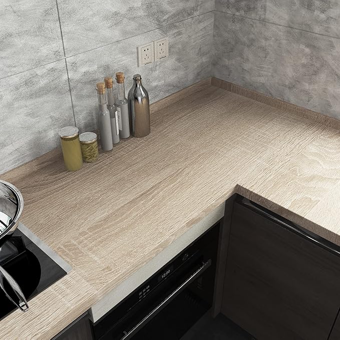 Gray Brown Wood Grain Contact Paper Waterproof Faux Wood Wallpaper Peel and Stick Countertops Light Oak Contact Paper for Cabinets Self Adhesive Wallpaper Wooden Stickers 15.74"x 196" Vinyl Wrap - Image 3