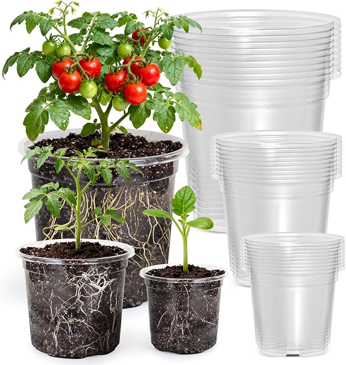 MIXC Clear Nursery Pots with Drainage Holes, 7/5/4 Inch Reinforced Transparent Plastic Seed Starter Pots, for Indoor Outdoor Gardening Seedling Planter, 30 Pack by MIXC