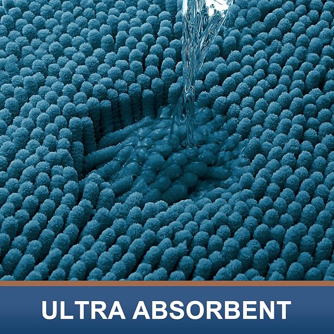Smiry Luxury Chenille Bathroom Rugs 30x20, Extra Soft and Absorbent Shaggy Bath Mat, Machine Washable, Non-Slip Plush Carpet Runner for Tub, Shower, and Floor, Home Decor Accessories, Peacock Blue - Image 4