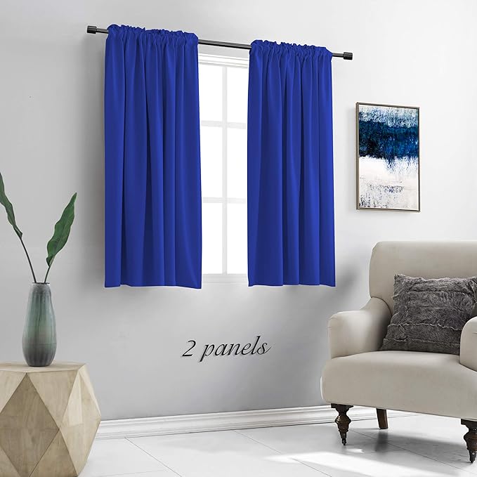 DONREN 48 Inch Curtains Deep Blue Blackout Curtains - All Season Thermal Insulated Rod Pocket Curtain Panels for Kids Room (2 Panels,52 W by 48 inches Long) - Image 2