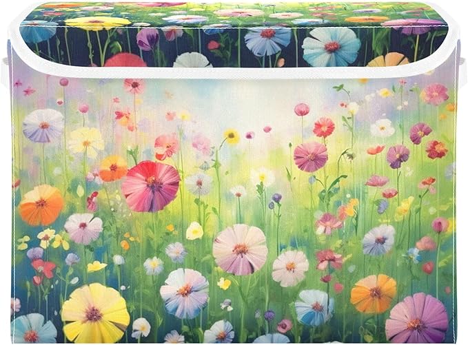 xigua Colorful Flowers Storage Bins with Lids and Carrying Handle,Foldable Storage Boxes Organizer Containers Baskets Cube with Cover for Home Bedroom Closet Office by LLCxigua