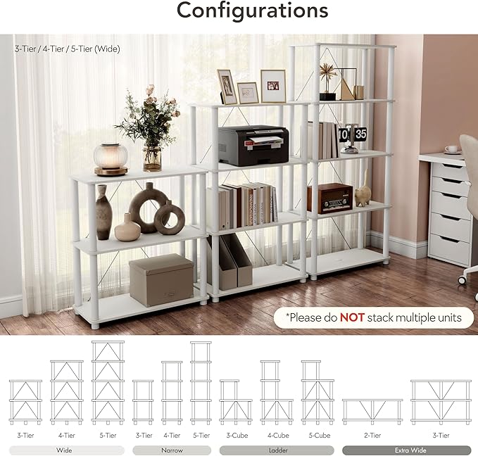 Homes: Inside + Out Apexa Modern 4-Tier Narrow Shelving Units, Collectibles Display Shelves, Easy Assembly Standing Shelf, Home Storage Organizer for Living Room, Bedroom, Office, White - Image 8