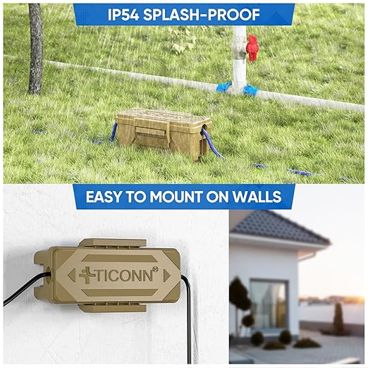 TICONN Outdoor Electrical Box, IP54 Splash-Proof Outdoor Extension Cord Cover, Protects Power Strip, Plug, Socket, Timer, Holiday Lights (Brown, Small) - Image 6