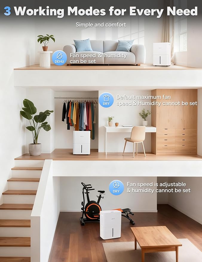 2500 Sq.Ft Dehumidifier for Home Basement 34 Pints Max - Smart WiFi Controlled Dehumidifier with Drain Hose Dry Clothes 24HR Timer 1.6L tank for RV Bedroom Bathroom Homelabs Office Large Room - Image 6