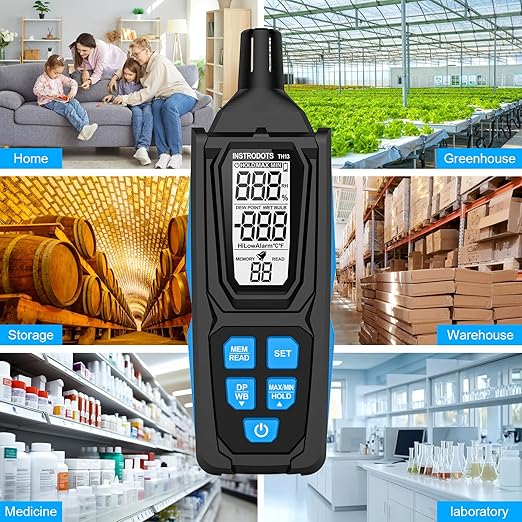 Temperature Humidity Meter, High Precision Digital Psychrometer Hygrometer with Dew Point, Wet Bulb Thermometer for Indoor Outdoor, 99 Data Storage, Temp Alarm, Backlight, MAX/MIN, Auto Shutdown - Image 8