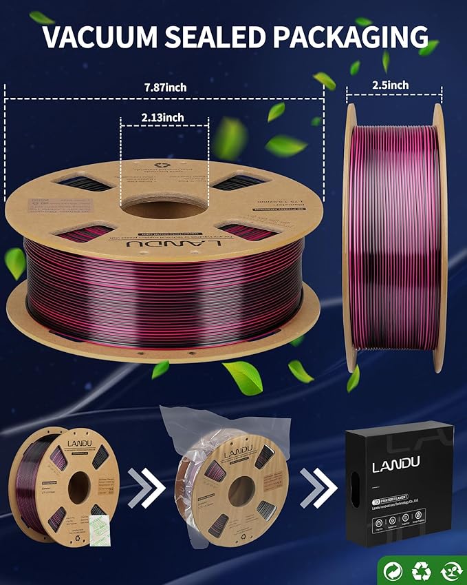 LANDU Silk Dual Color PLA Filament 1.75mm 1KG, 3D Printer Filament Dimensional Accuracy +/- 0.02mm, Coextrusion Filament PLA Shiny Filament Fits for Most FFF 3D Printers,1KG Spool (2.2lbs) Red Black - Image 5