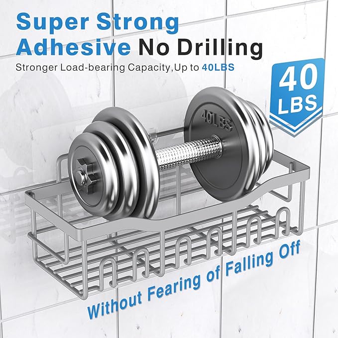 EUDELE 5-Pack Rustproof Stainless Steel Shower Caddy Set– No Drill Adhesive Bathroom Organizer, Space-Saving Shower Shelves for Apartment Essentials, Bathroom/Kitchen Storage Home Decor-L Size - Image 4