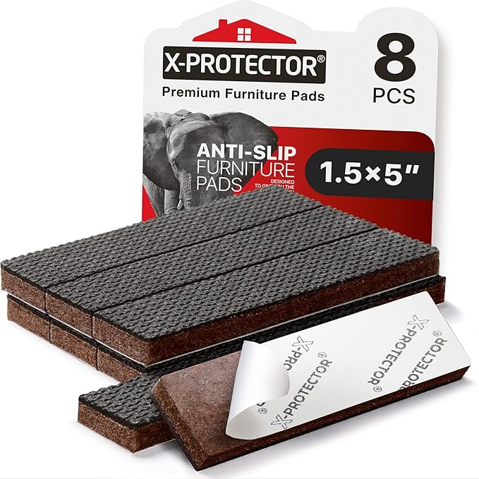 X-PROTECTOR Non-Slip Furniture Pads 8 PCS 1.5” x 5” - Rubber Furniture Grippers - Self-Adhesive Floor Protectors Grips for Furniture Feet! by X-Protector
