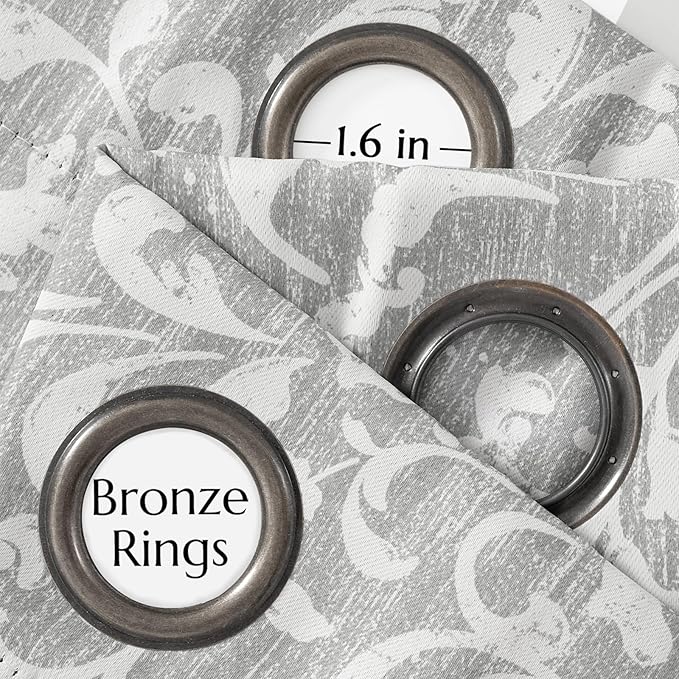 Vangao Grey 100% Blackout Curtains 84 Inches Long for Bedroom Flower Curtains for Living Room Grommet Thermal Insulated Farmhouse Vintage Window Drapes 2 Panels - Image 6