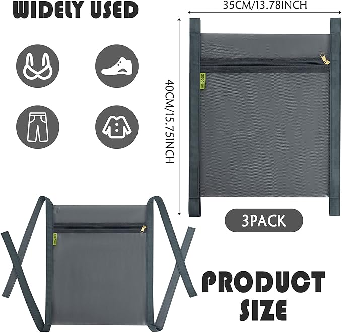 Sneaker Wash & Dry Net Bag for Dryer, 15.7x13.8 Inch Large HoneyComber Mesh Bags with Zipper and Strap for Shoes, Clothing, Laundry Reused Bag Tool (2Pcs Grey) - Image 2