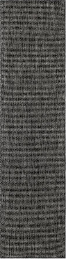 Unique Loom Collection Casual Transitional Solid Heathered Indoor/Outdoor Flatweave Area Rug (2' 7" x 10' Runner, Black/Ivory) - Image 2