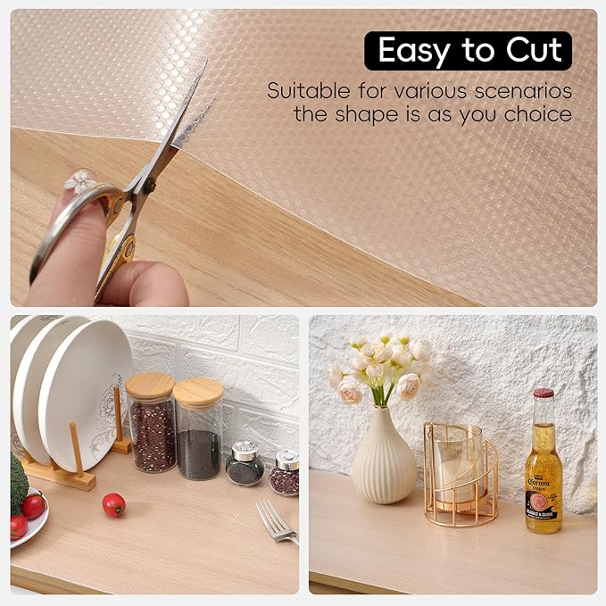 Shelf and Drawer Liner for Kitchen Cabinet,Non Adhesive Durable EVA Shelf Paper, Non Slip Waterproof Decorative Mats for Dresser Cupboard Refrigerator Bathroom Wire Grip Shelves(Clear,12 in X 30 Ft) - Image 4
