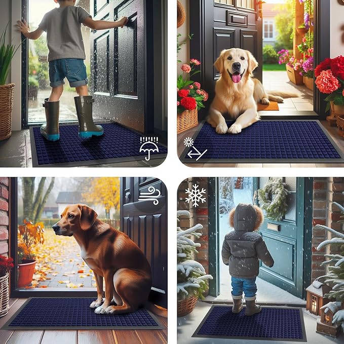 Smiry Front Door Mat Outside Entrance, Heavy Duty Natural Rubber Doormat, Non Slip, Trap Dirt and Moisture, Easy Clean, Low Profile Welcome Floor Mats for Indoor Outdoor Entry, 59x23 Inch, Navy Blue - Image 7