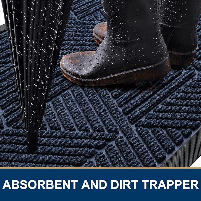 Smiry Front Door Mat Outside Entrance, Heavy Duty Sturdy Natural Rubber Doormat, Trap Dirt and Moisture, Easy Clean Low Profile Mats for Indoor Outdoor Entry, Irregular Triangle (59x20, Navy Blue) - Image 3