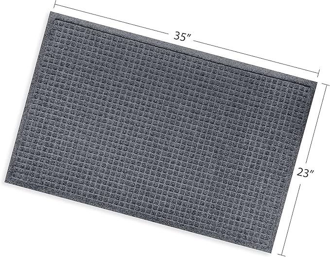 WaterHog Squares Front Door Mat Indoor Outdoor Entrance, Absorbent All-Weather Doormat with Non-Slip Rubber Backing, Dirt & Moisture Trapper, Low Profile, Easy Clean, Made in USA, 23"x35.5" Bluestone - Image 3