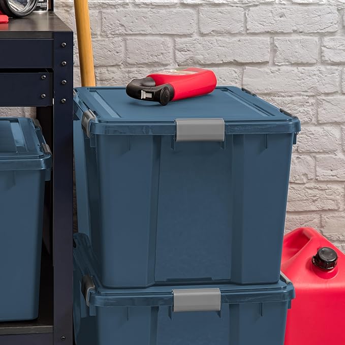 IRIS USA WeatherPro 74 Qt Eco-Friendly Storage Bins with Lids, 4 Pack, BPA-Free Plastic Gasket Box with Tight Latch and Seal, Stackable Nestable Tote Tub - Navy - Image 6