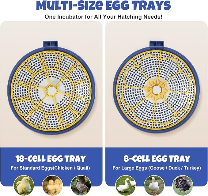 Advanced 18-Egg Incubator for Hobbyists, Dual-Size Egg Trays, Multi-Level Adaptive Humidity & Temp Control, Custom Incubation Days, Auto Turning & Auto Stop, Integrated Digital Display, Candler - Image 7
