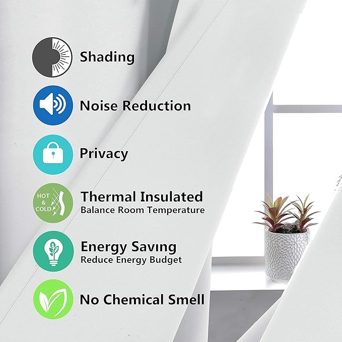 DriftAway Thermal Insulated 100 Percent Darkening Blackout Curtain Liner 2 Panels Each Liner Size 50 Inch by 92 Inch Rings Included Off White Panel - Image 7