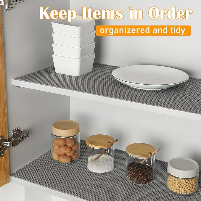 Songrey Non-Adhesive Drawer and Shelf Liner, Non Slip Cabinet Liners, Protect Kitchen Cupboard, Bathroom Drawers, Breathable, Thick Strong Grip mat (20IN x 20FT, Beige) - Image 4