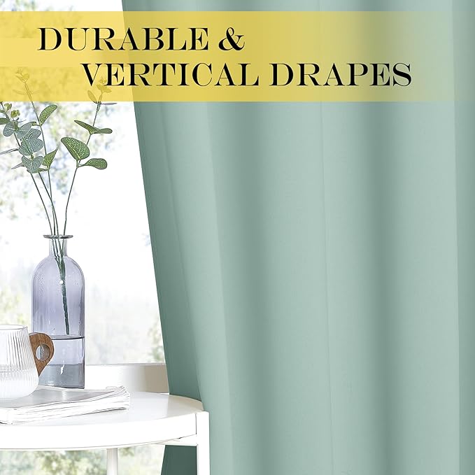 NICETOWN Window Treatment Sliding Door Curtain - Thermal Insulated Width Solid Blackout Patio Glass Door Drape, Extra Wide Draperies (Seafoam Green, 100 inches Wide x 84 inches Long) - Image 6