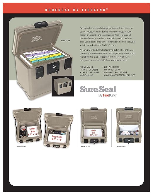 FireKing SureSeal Fire Safe with Key Lock, 1 Half Hour Fire Rated, UL Rated & 100 Hour Water Resistant Home Safe, Portable Home Safes, Taupe - Image 5