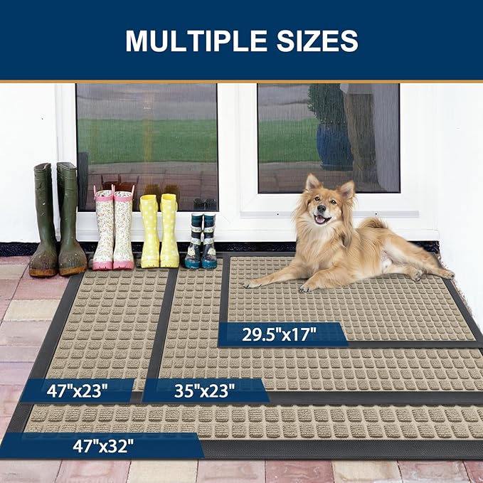 Smiry Front Door Mat Outside Entrance, Heavy Duty Natural Rubber Doormat, Non Slip, Trap Dirt and Moisture, Easy Clean, Low Profile Welcome Floor Mats for Indoor Outdoor Entry, 47x32 Inch, Beige - Image 6