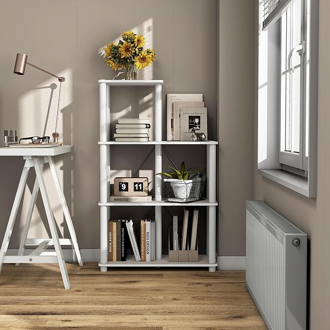 Homes: Inside + Out Apexa Modern 5-Cube Ladder Shelving Units, Collectibles Display Shelves, Easy Assembly Standing Shelf, Home Storage Organizer for Living Room, Bedroom, Office, Taupe Grey - Image 2