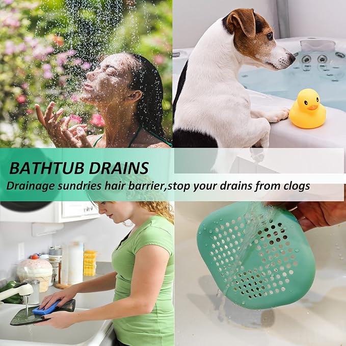 Hair Drain Catcher,Square Drain Cover for Shower Silicone Hair Stopper with Suction Cup,Easy to Install Suit for Bathroom,Bathtub,Kitchen 2 Pack (Green) - Image 4