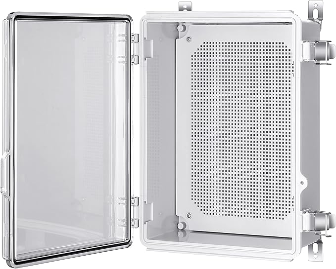 Junction Box, IP67 Waterproof Plastic Enclosure for Electrical Project, Hinged Grey Cover, Includes Mounting Plate and Wall Bracket (Transparent Cover, 14.6"×10.6"×5.9") by Gratury