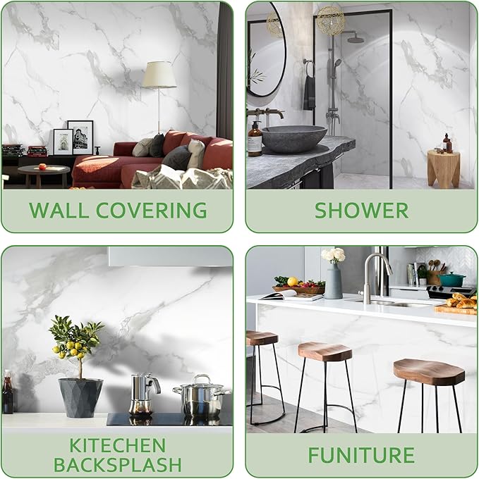 Marble Peel and Stick Waterproof Wall Paneling, 118" x 47" Carrara White Glossy Finish Self-Adhesive Backsplash Tile Vinyl Wall Panel for Kitchen Bathroom Wall Decor, Covers 38.75 Sq. Ft. - Image 5