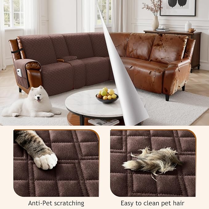 Arfntevss Recliner Sectional Couch Covers for Reclining Sectional L Shape Sofa Cover Non Slip Washable Recliner L Shaped Slipcover Middle Console Protector (1 Console Cover, Dark Brown) - Image 3