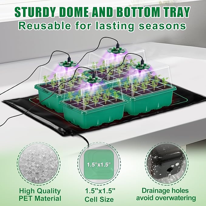 Seed Starter Tray with Grow Light & Heat Mat- 4 Pack 48 Cell Durable Easy Use Seed Starter Kit for Beginners, Thriving Seedling Germination Kit with Humidity Domes for Indoor Plant Growing Propagation - Image 5