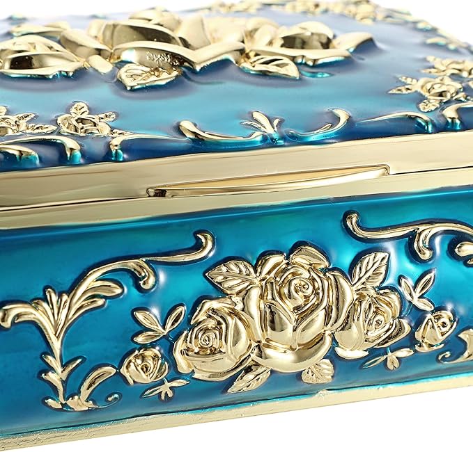 Hipiwe Metal Decorative Jewelry Box Vintage Treasure Chest Case Ornate Trinket Organizer Earrings Necklace Bracelet Storage Box Ring Holder Keepsake Box for Women - Image 5