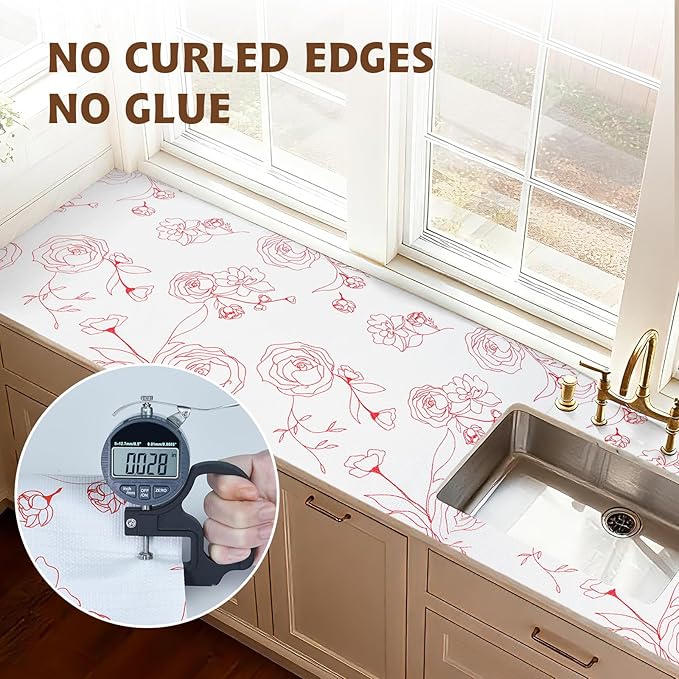 Shelf Liners for Kitchen Cabinets 12in x 20FT Non Adhesive Drawer Liner Red and White Floral Thickened Shelf Liner Paper Strong Non-Slip Easy to Clean for Tool Box with Knife and Tape Measure - Image 8