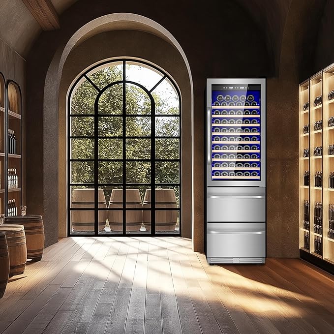 24 Inch Wine and Beverage Refrigerator, 2 IN 1 Dual Zone Drawer Beverage Fridge Wine Cooler, Built-in or Freestanding Beverage Cooler with Powerful Compressor, Holds 108 Bottles and 150 Cans - Image 7