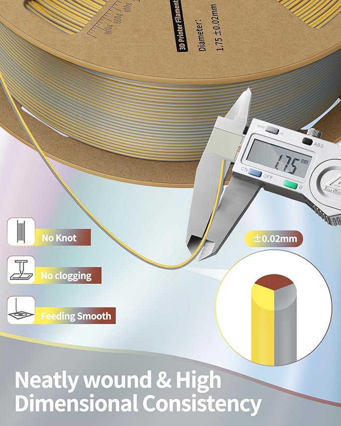 LANDU Silk Tri-Color PLA Filament 1.75mm 1Kg,Triple Color Silk PLA Filament,Silk Rainbow PLA Filament,Neatly Wound 3D Printer Filament,3 in 1 Multi Color Filament +/-0.02mm, Silk Gold Silver Copper - Image 5