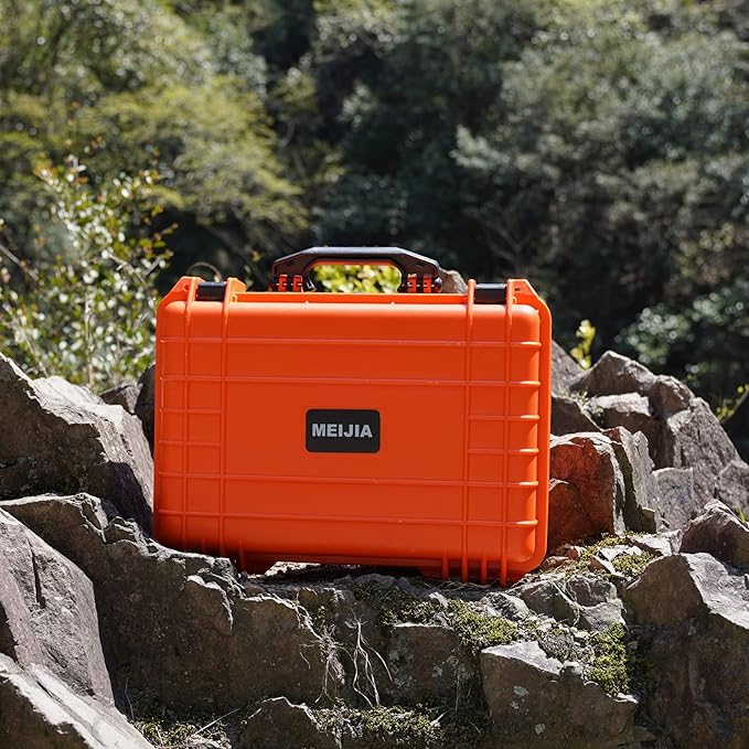 MEIJIA Portable All Weather Waterproof Protective Case,Hard Case,Camera Case With Customized Fit Foam,Fit Use of Drones,Camera,Equipments,Pistols,13.35 x11.63x5.98inches (Orange) - Image 6